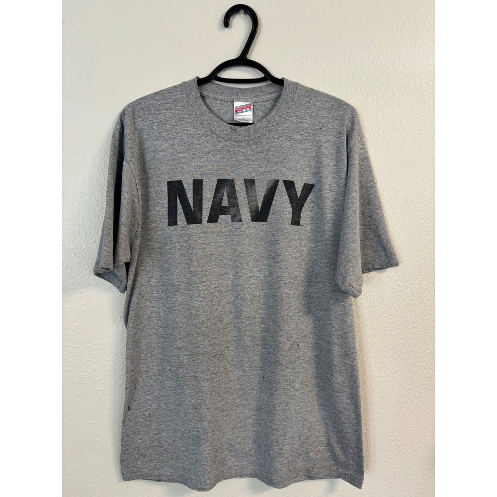 Soffe US Navy PT T-Shirt Mens Large Gray Heather Short Sleeve Military Graphic